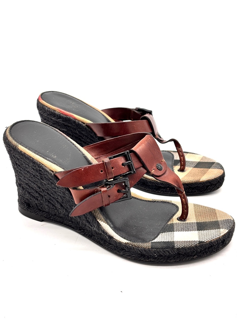 Burberry Espadrille Wedge Thong Sandals